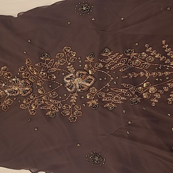 EUC VTG Marina 100% Silk Beaded and Sequined Chocolate Bown Lined Dress - Picture 5 of 17